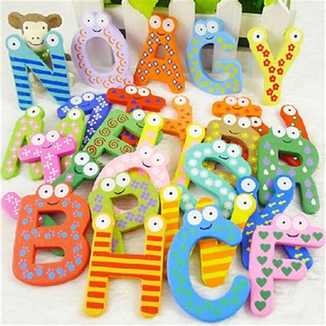 New Alphabet Magnetic Letters A Z Cartoon Wooden Fridge Magnet For