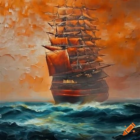 Oil Painting Of A Ship In Stormy Sea On Craiyon