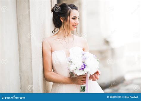 Beautiful Luxury Bride on the Balcony with Perfect Landscape Stock ...