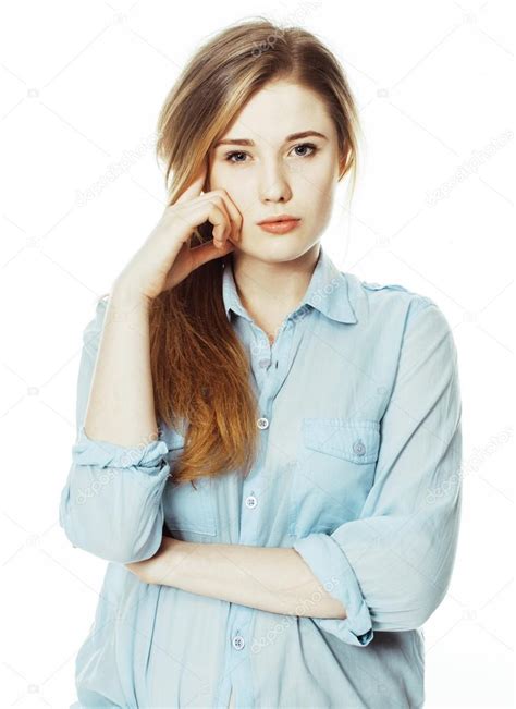 Cute young pretty girl thinking on white background isolated clo Stock Photo by ©iordani 119201876