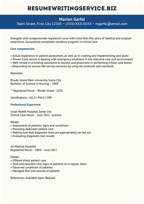 Quality Critical Care Nurse Resume Resume Writing Service