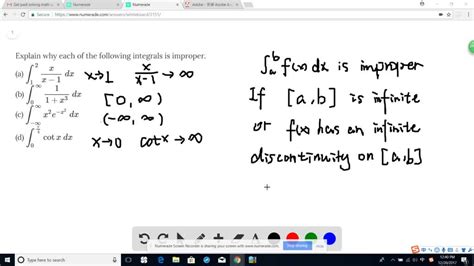 Solved Explain Why Each Of The Following Integrals Is Improper A ∫1