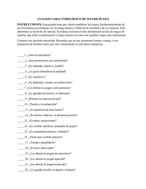 An Lisis Caracterol Gico De Mauricio Gex An Lisis Caracterol Gico De