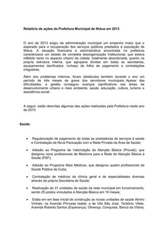 Relatório Prefeitura Municipal de Ilhéus 2013 PDF