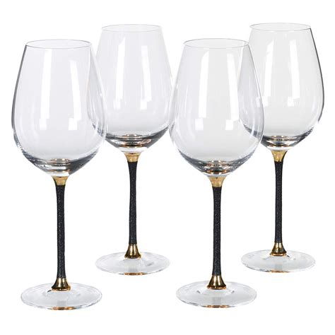 Glitter Black Stem Red Wine Glasses Set Of 4