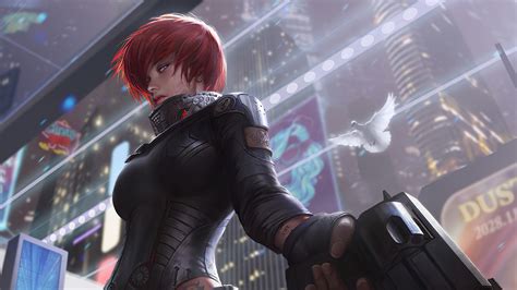 Download Dove Red Hair Futuristic Short Hair Woman Warrior Sci Fi Woman