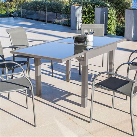 Mesa de jardín extensible de vidrio Murano Hasta 8 pers Gris