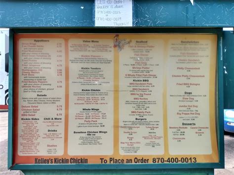 Menu At Kelleys Kickin Chicken Restaurant West Memphis