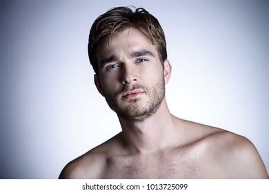 Portrait Brutal Handsome Man Naked Torso Stock Photo