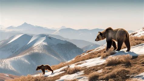 Premium Ai Image Grizzly Bear And Cub In The Winter Mountains