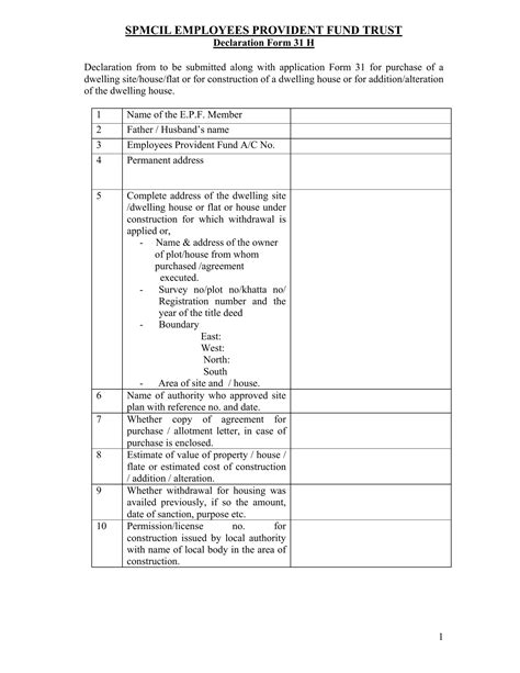 Epf New Declaration Form 31 H ≡ Fill Out Printable Pdf Forms Online