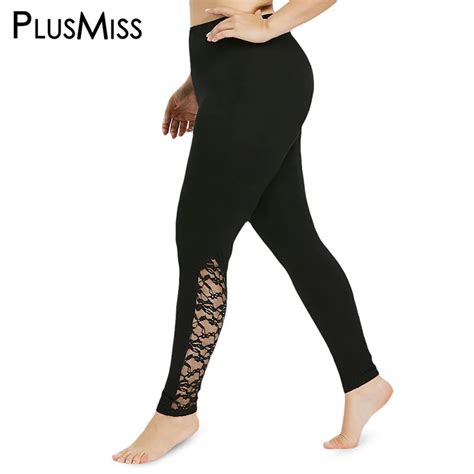 Plusmiss Plus Size 5xl 4xl High Waist Floral Side Lace Leggings Women Fitness Jeggings Workout