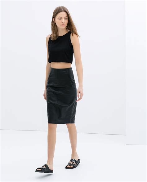 Zara Faux Leather Pencil Skirt With Pockets In Black Lyst