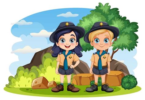 Personaje de dibujos animados de niño y niña explorador Vector Premium