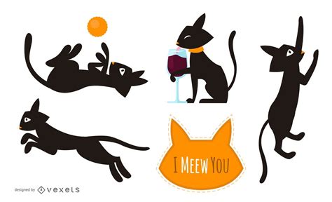 Descarga Vector De Conjunto De Gatos Negros Ilustrados