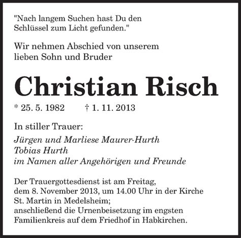 Traueranzeigen Von Christian Risch Saarbruecker Zeitungtrauerde