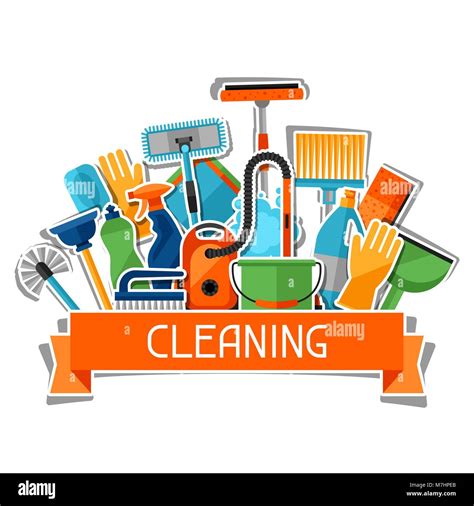 Housekeeping Background With Cleaning Sticker Icons Image Can Be Used