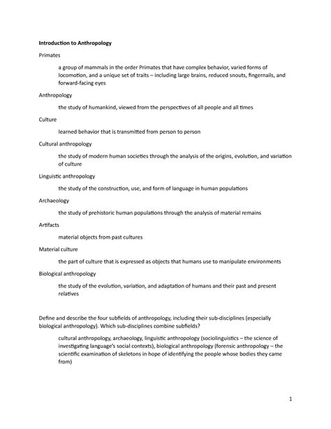 Biological Anthropology Exam Review Introduction To Anthropology