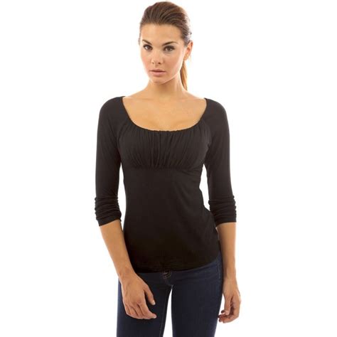 Women S Scoop Neck Ruched Raglan Long Sleeve Top Black CJ110Y7UH81