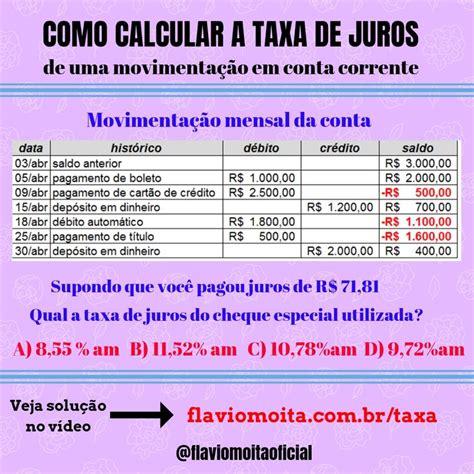 Como Calcular A TAXA DE JUROS Da CHEQUE ESPECIAL Flaviomoita Clique