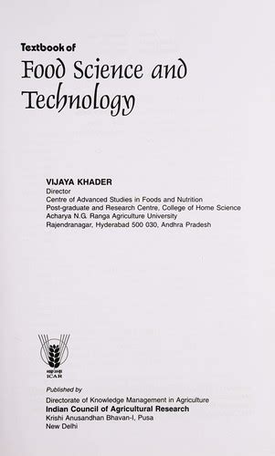 Textbook of food science and technology by Vijaya Khader | Open Library