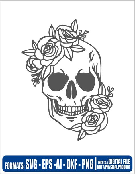 Skull Flowers Multipurpose Svg Cut Dxf Eps Ai Cricut Silhouette