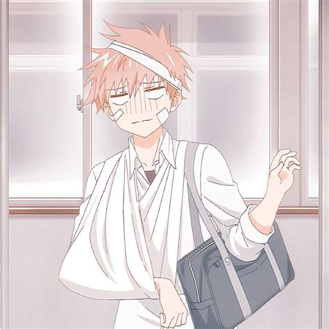 An Anime Character With Pink Hair And Glasses Holding A Black Bag In