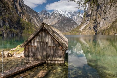 Bootshaus am Obersee beim Königssee im Nationalpark Berchtesgaden Stock