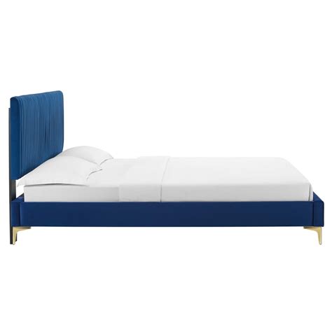 Modway Peyton Modern Performance Velvet Queen Platform Bed Navy