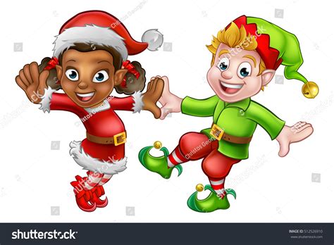 Two Dancing Cartoon Christmas Elves Santas Stock Vector Royalty Free