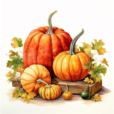 Premium Ai Image Autumn Watercolor Harvest Fall Pumpkins Illustration On White Background