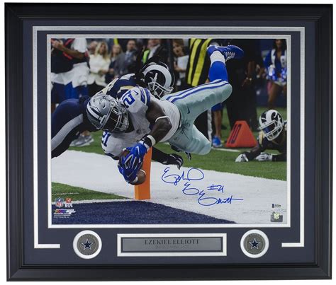 Ezekiel Elliott Signed Framed Dallas Cowboys 16x20 Dive Photo Bas