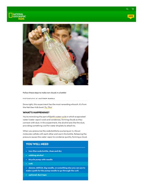 Make Rain Clouds In A Bottle Pdf Water Water Vapor