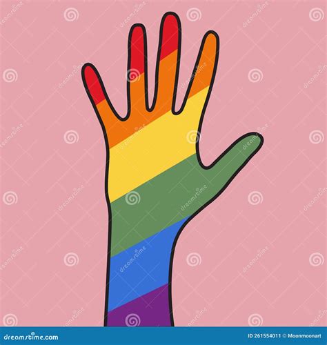 Lgbt Flag And Raised Hand Open Hand Rainbow Flag Stock Vector Illustration Of Gender