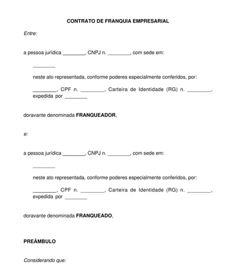 Contrato De Franquia Modelo Exemplo Word E PDF