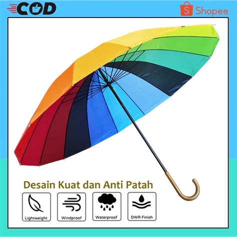 Jual PAYUNG GOLF JUMBO BESAR MOTIF PELANGI 12 WARNA RAINBOW KUAT