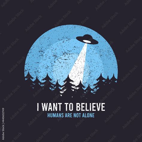 Ufo And Space Design For T Shirt With Spaceship Trees And Slogan Text