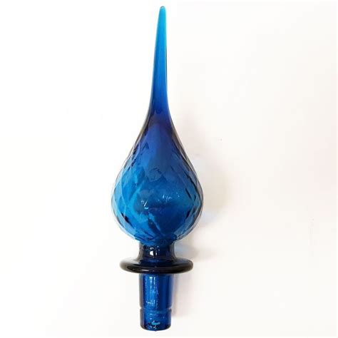 Stunning Vintage EMPOLI Blue Italian Glass Diamond Pattern GENIE BOTTLE