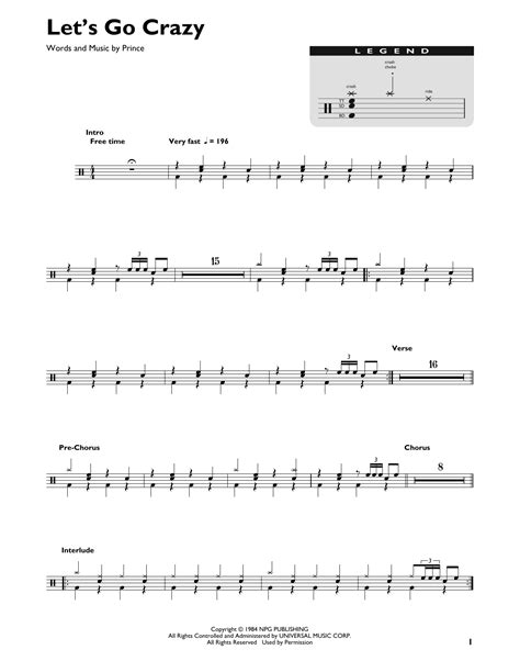 Let S Go Crazy By Prince Sheet Music For Drum Chart At Sheet Music Direct