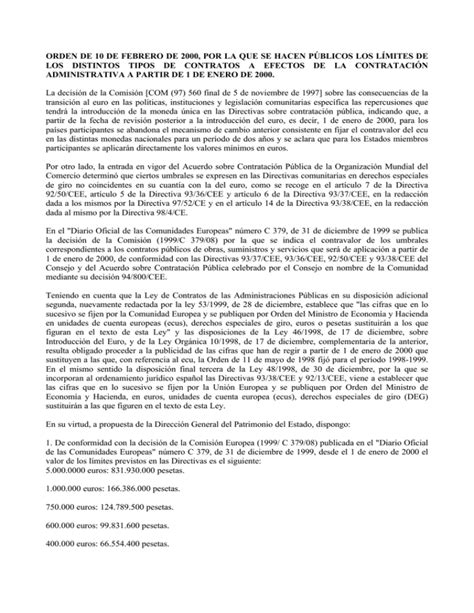 orden de 10 de febrero de 2000 por la que se hacen públicos los