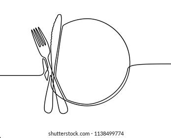 Continuous Line Drawing Plate Khife Fork Stock Vector (Royalty Free) 1138499774 | Shutterstock