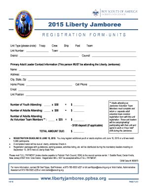 Fillable Online Libertyjamboree Ppbsa Jamboree Registration Formpub