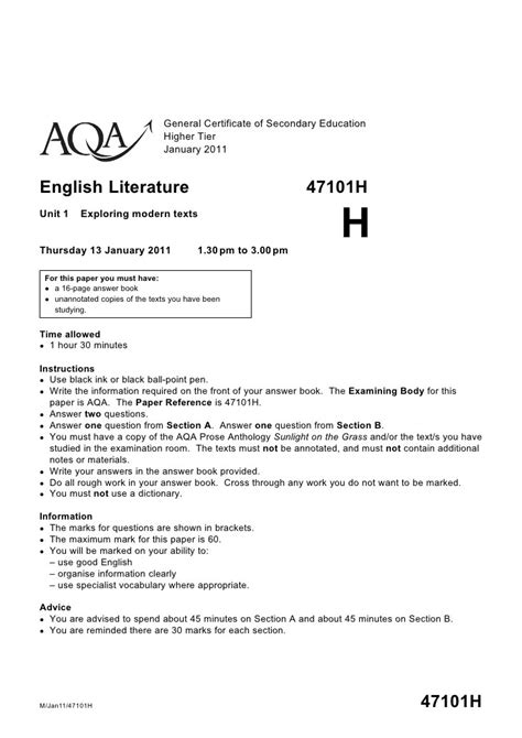 Literature Edexcel Paper