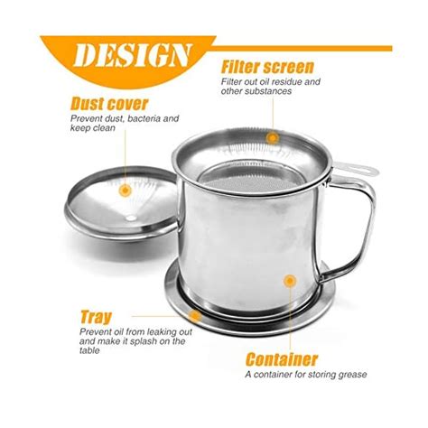 Bacon Grease Container Kitchen Oil Container Can With Strainer And Anti Slip Coaster Tray For