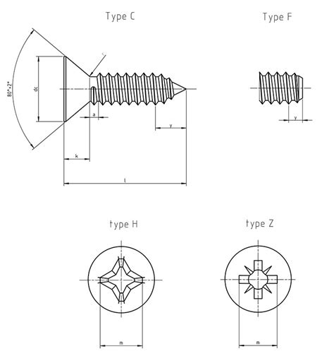 ISO 7050 Cross Recessed Countersunk Head Tapping Screws Form C