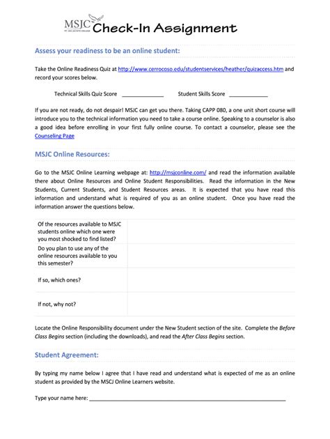 Fillable Online My Msjc Check In Assignment Fax Email Print PdfFiller