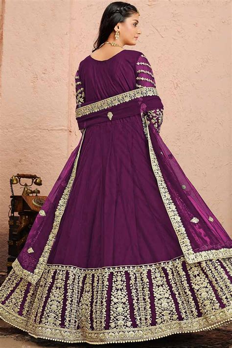 Women S Purple Anarkali Suit With Dori Work Lstv