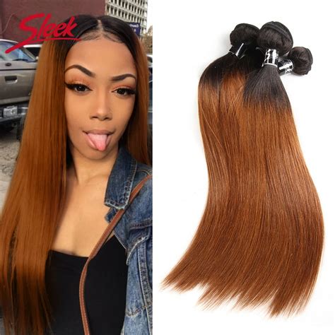 Sleek Ombre Brazilian Hair Straight 1B 30 Human Hair Weave Bundles Deal