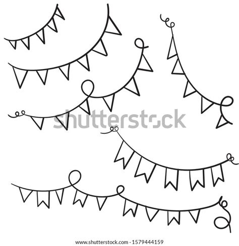 Doodle Carnival Garland Flags Decorative Hand Stock Vector Royalty