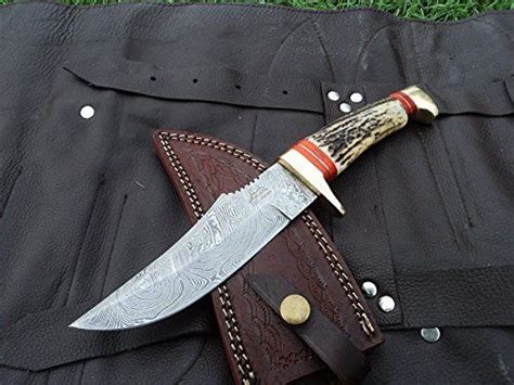 Dkc Bald Eagle Damascus Bowie Hunting Handmade Knife Stag Horn Fixed